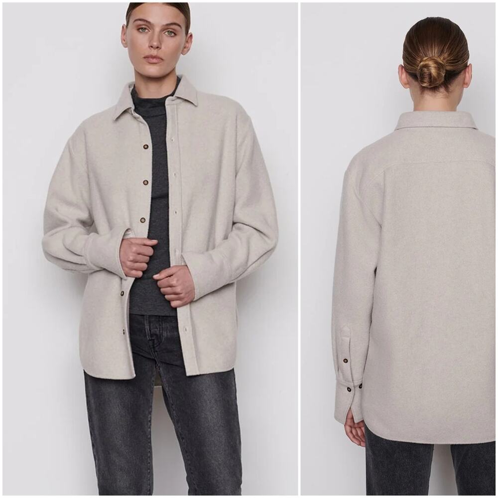 FRAME Women's The Oversized Shirt Jacket in Bone Wool blend size XS